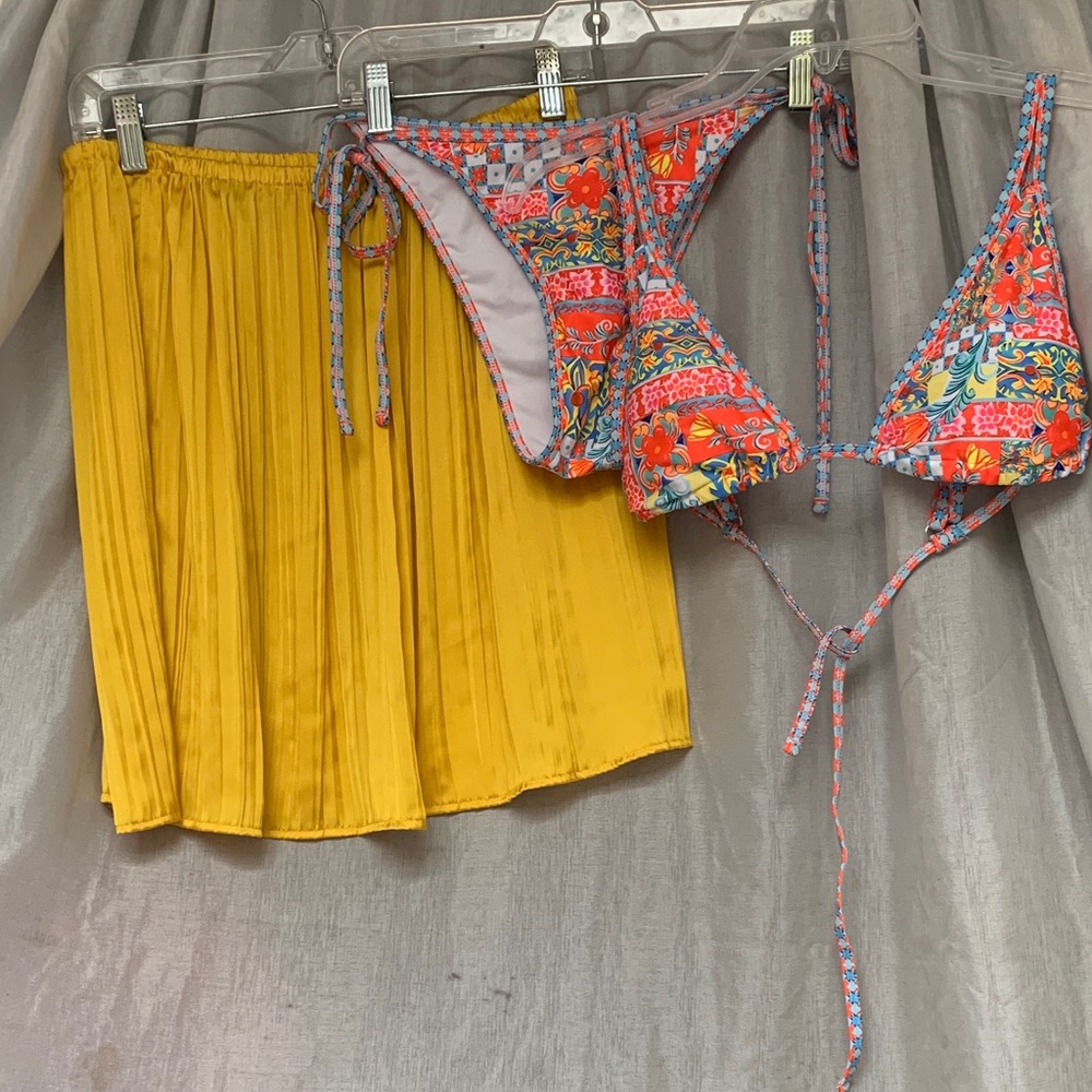 Floral Multicolor Bikini Set with Yellow skirt